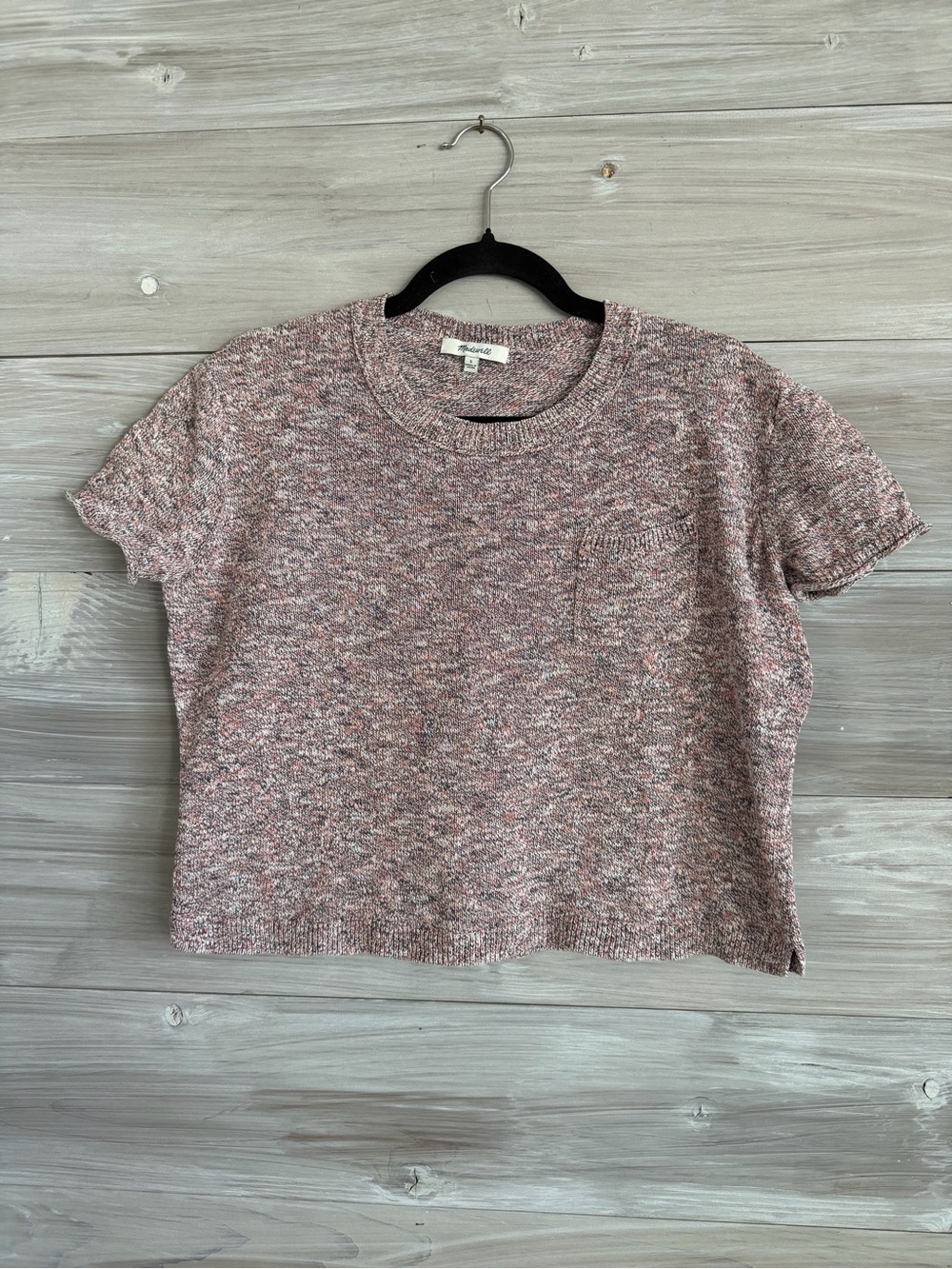 Madewell cotton knit cropped boxy fit short Sleeve Sweater Top - Heathered Pink